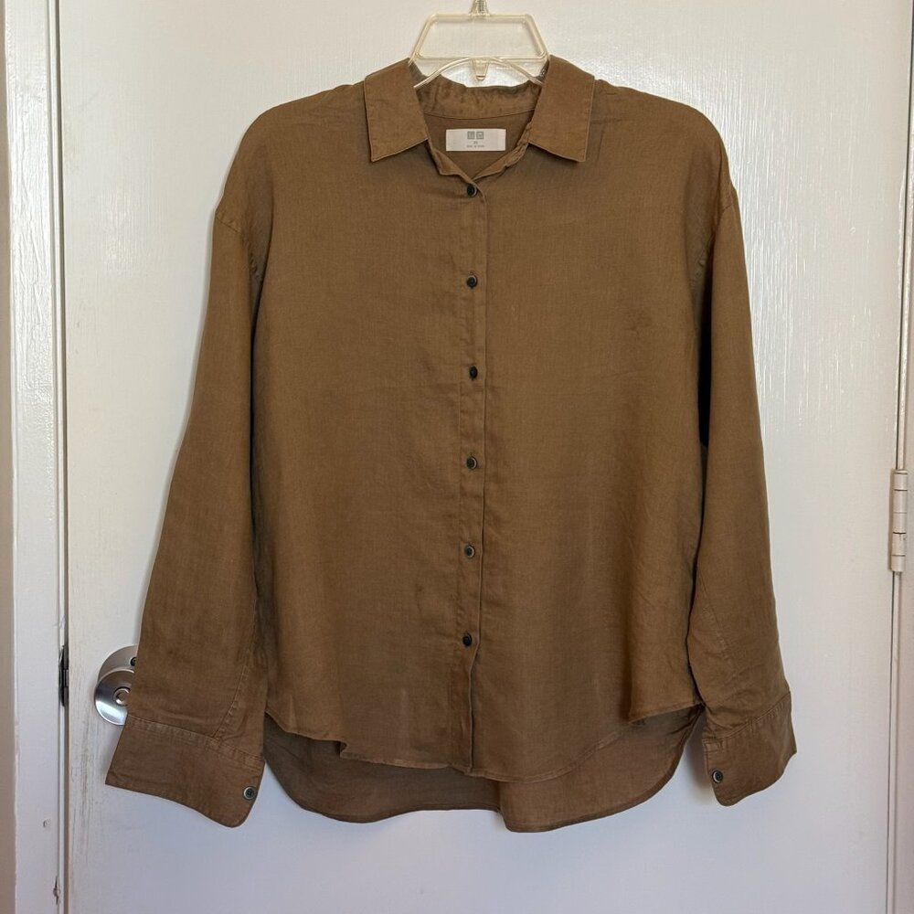 Uniqlo 100% Linen Button-Up Shirt – XS –Brown